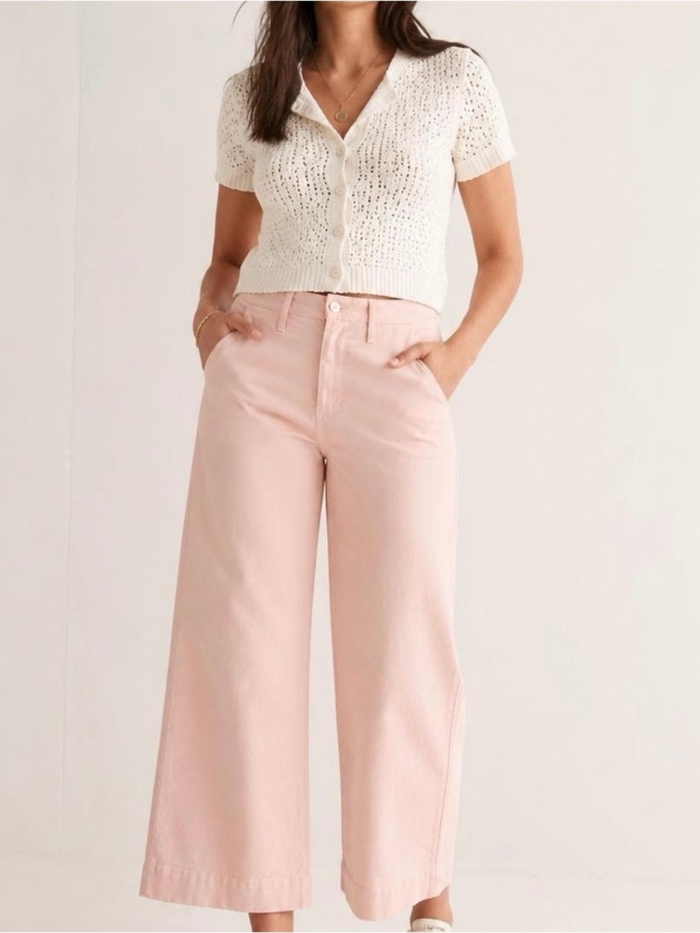 Madewell Emmett Pink Oyster Wide-Leg Crop Pants